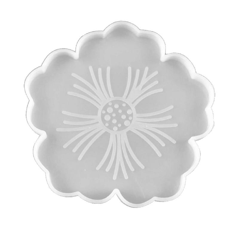 Flower Shape Coaster Mold with Sunlight Edges Fruit Tray Silicone Epoxy Casting Mold for Resin DIY Jewelry Plate Trinket