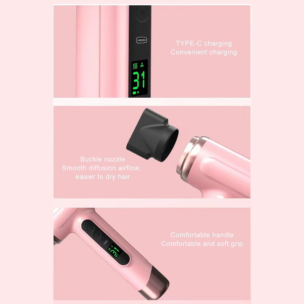 Hot and Cold Air Hair Dryer USB Rechargeable Ergonomic Grip Portable Hair Dryer 15000mAh Lightweight 200W for Dormitory