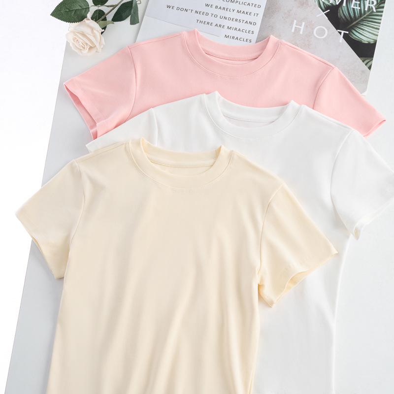 Women's French Round Neck Short-Sleeve T-Shirt with Straight Shoulders