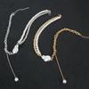 Vintage Gold Color Beads Long Tassel Pendant Necklace for Women Creative Imitation Pearl Double-Layer Clavicle Chain Zircon