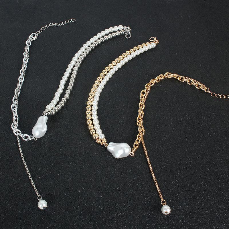 Vintage Gold Color Beads Long Tassel Pendant Necklace for Women Creative Imitation Pearl Double-Layer Clavicle Chain Zircon