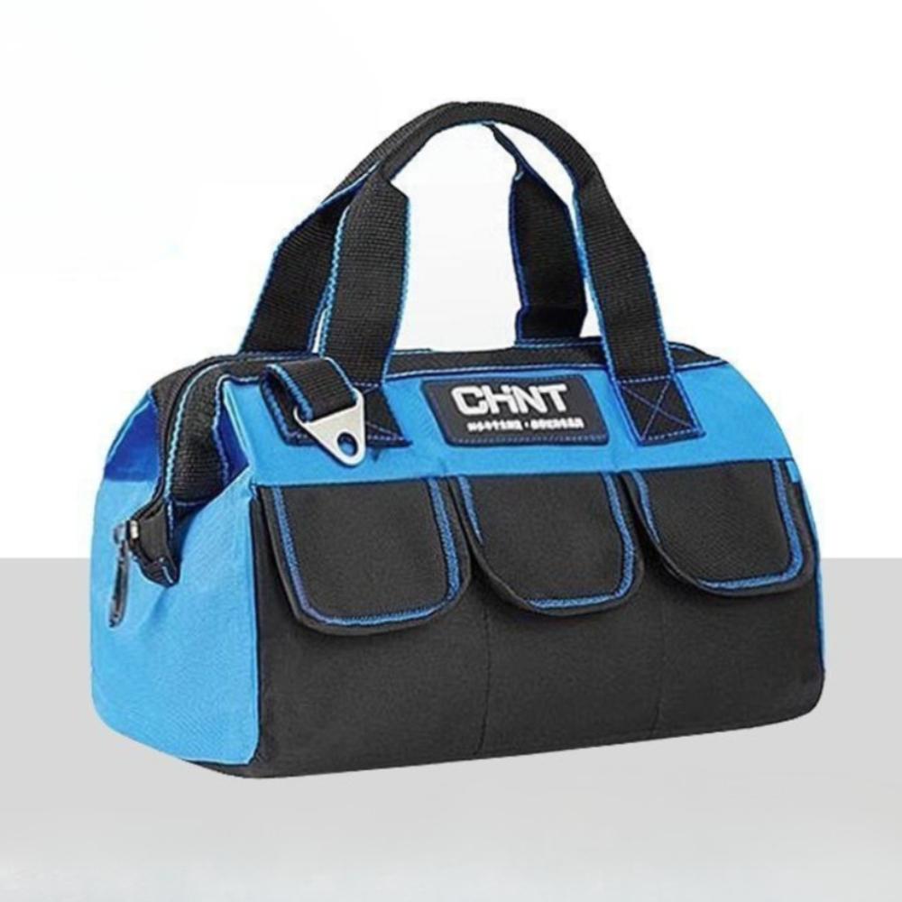 

1pc Canvas Tool Bag - Multi-Pocket Organizer for Electricians/Workshop | Reinforced Handles & Shoulder Strap, Black & Navy синий