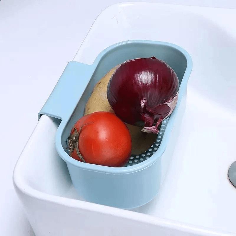 Universal Kitchen Sink Drain Basket: Hanging Filter for Fruits, Vegetables & Food Residue - Wet/Dry Separator Plastic Rack