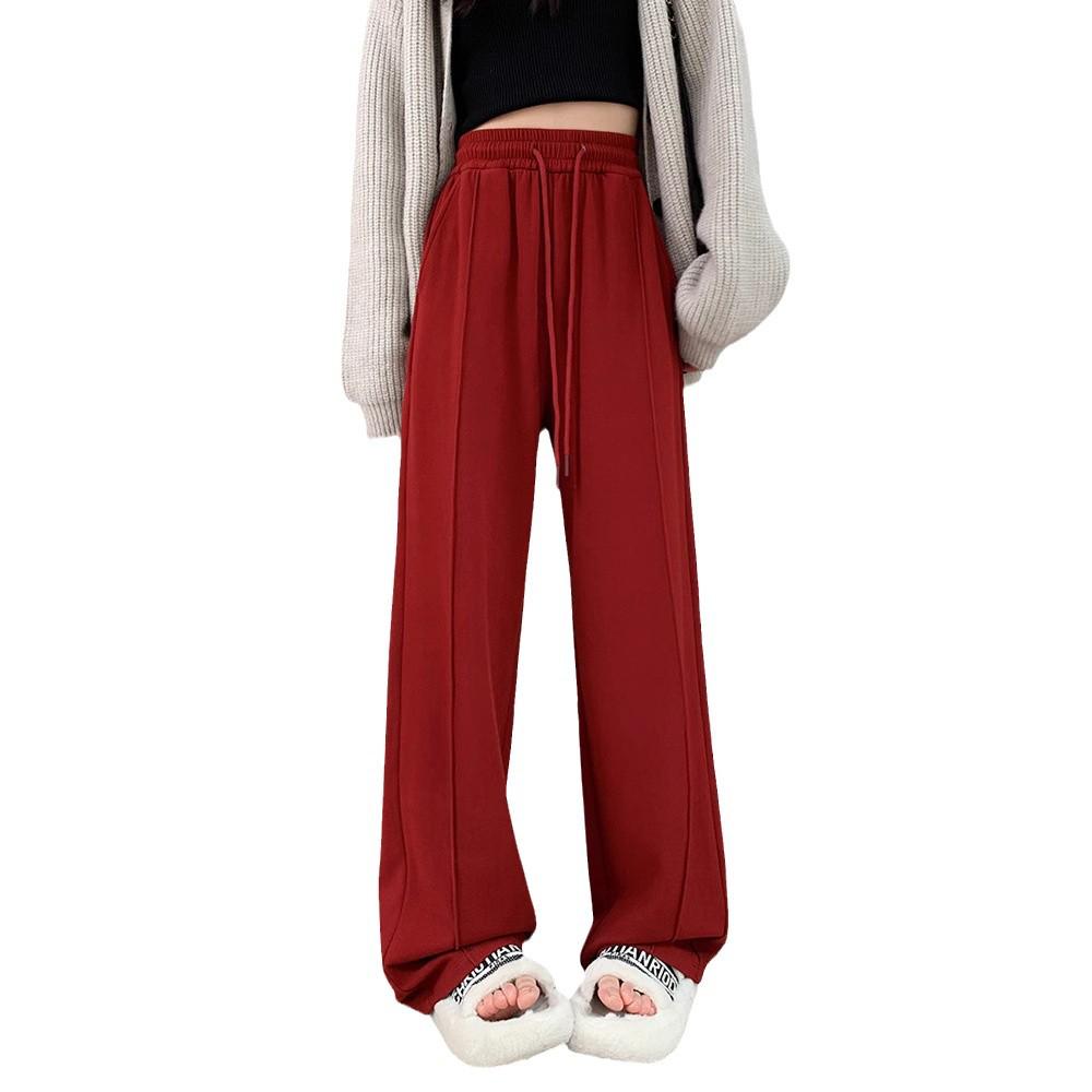 Vlněné kalhoty s vysokým pasem a širokými nohavicemi pro ženy - Plyšové, silné a ležérní na jaro, podzim a zimu
