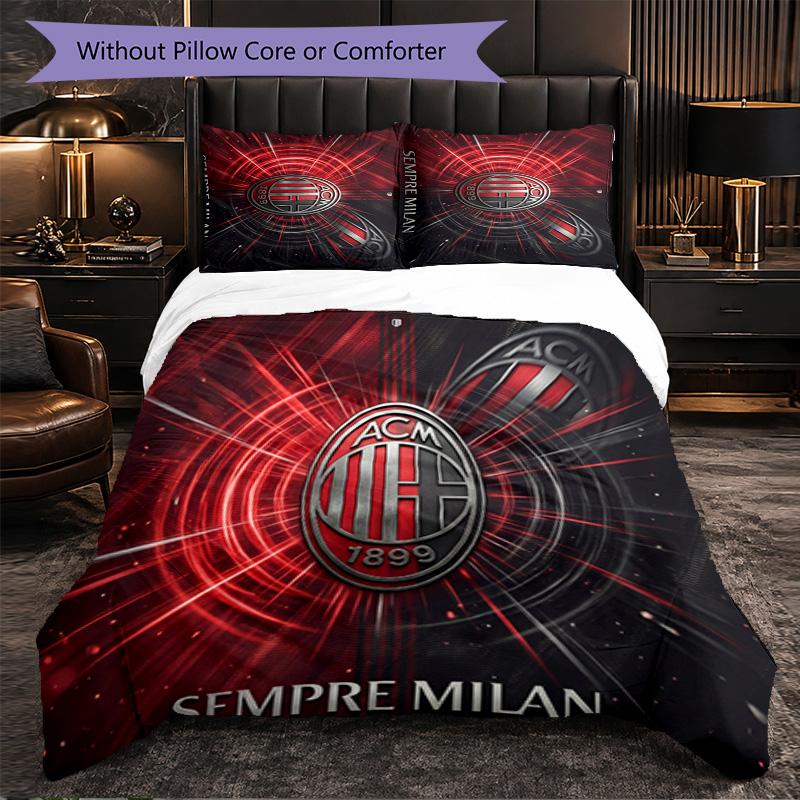 Set Lenzuola AC Milan Modello 3 Pezzi Morbida Copripiumino in Microfibra con Federe per Camera da Letto