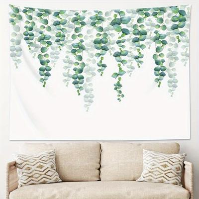 1pc Green Leaf Tapestry Wall Hanging Tropical Eucalyptus Leaves Watercolor Plants Flowers Succulents Simple Exquisite Tapestry