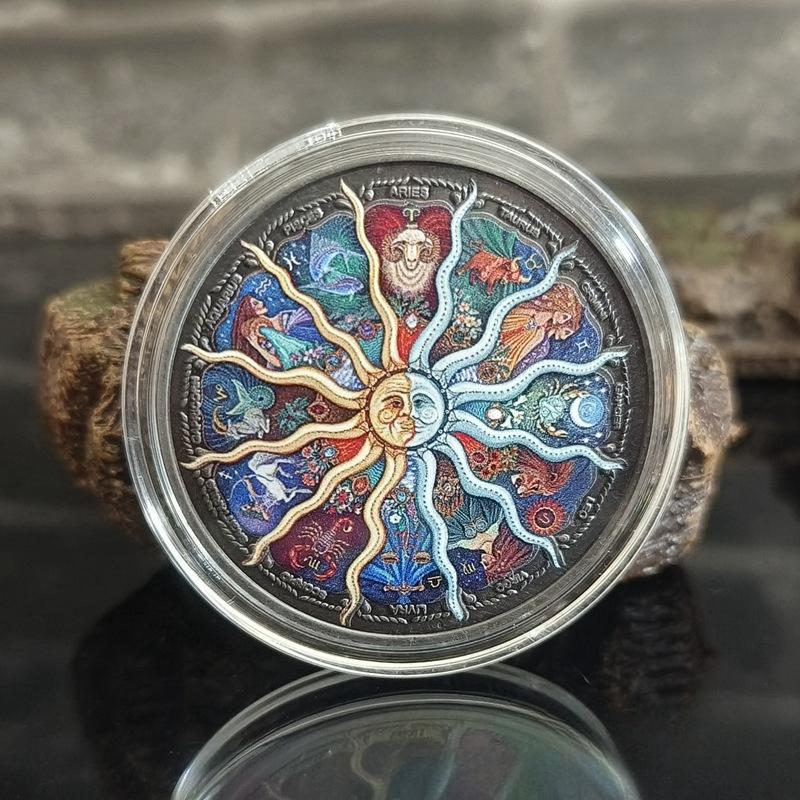 

Commemorative medals, color printed commemorative coins, twelve zodiac metal commemorative coins, foreign virtual coins, Christmas gift 40*2.5mm