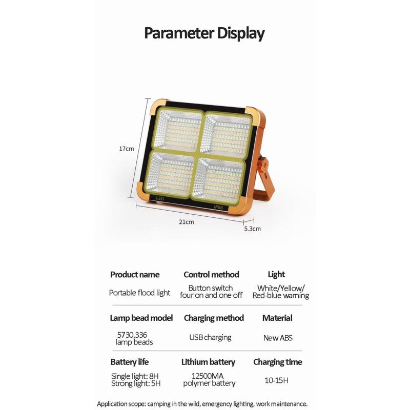 300w Solar  Outdoor  Lighting Camping Glare Portable Warning Emergency Household Flood Light