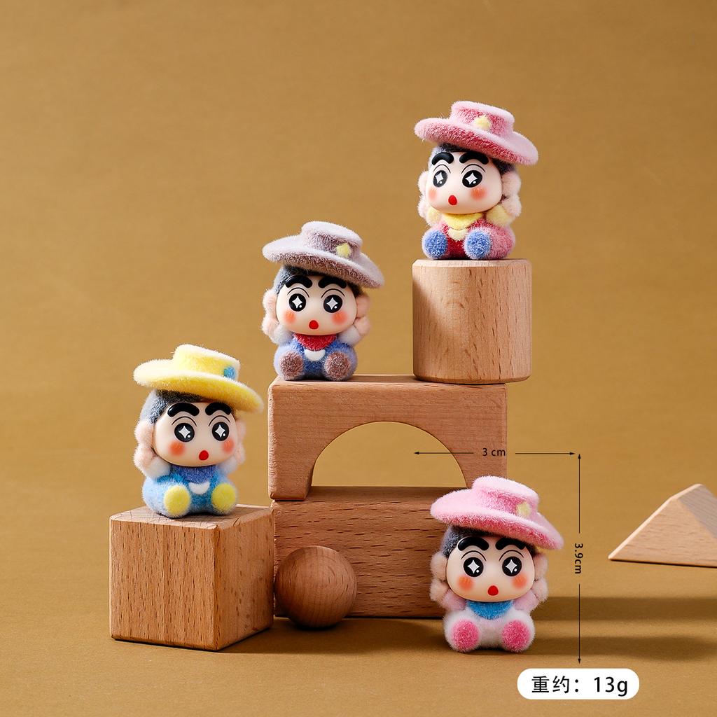 9Pcs/Set Crayon Shin-Chan Action Figure Toy Flocked Anime Figurine Desktop Decoration Model Ornaments Toys Boys Girls Gifts