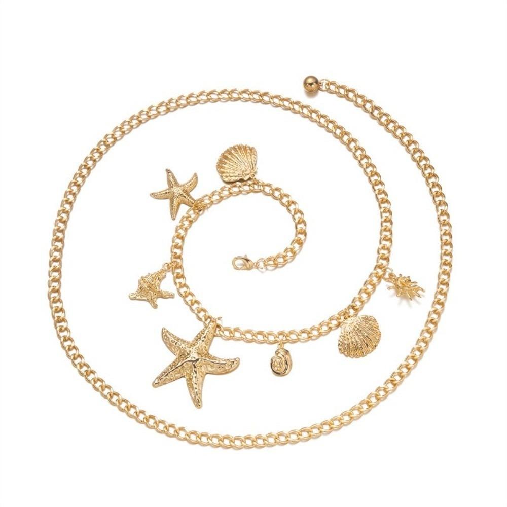 Multi-pendant Starfish Waist Chain Shell Beads Belly Chain Imitation Pearl Body Chain  Ladies
