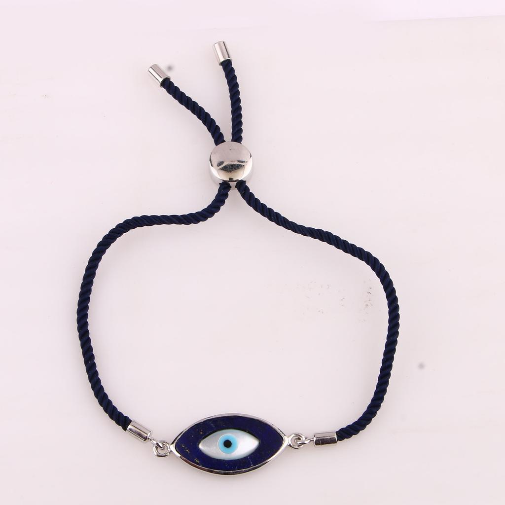 Natural Lapis Lazuli Mother of Pearl Thread Bracelet 925 Sterling Silver Jewelry