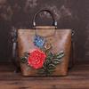 Johnature Retro Large Capacity Luxury Handbags Women Bags Designer Genuine Leather Casual Tote Rose Shoulder Bags