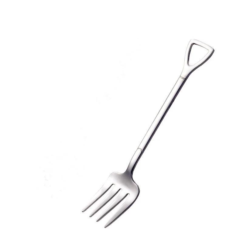 1PCS Creative Shovel Shape Dessert Spoon Stainless Steel Coffee Stirring Spoon Shovel Fork Fruit Fork