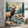 Outdoor Deer Shower Curtain Wildlife Home Decor Bath Mat Elk Print Waterproof Fabric Bathroom Decoration Multicolored Size: 72 x