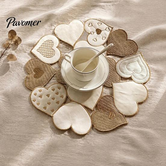 Rustic Style Placemats for Theme Displays Heart Applique Round Placemat Vintage Embroidered Hollow-Out Table Mat Dining Hollow Embroidery Linens