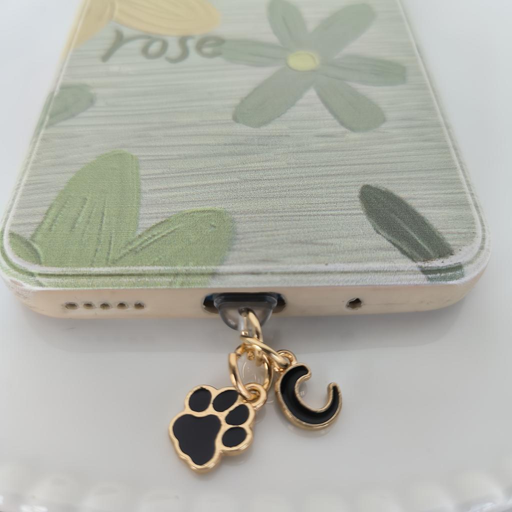 1 Black Cat Paw Animal-shaped Phone Dust Plug with Letters, Suitable for IPhone/Type-C Interface Dust Plugs, DIY Phone Decoration and Protection