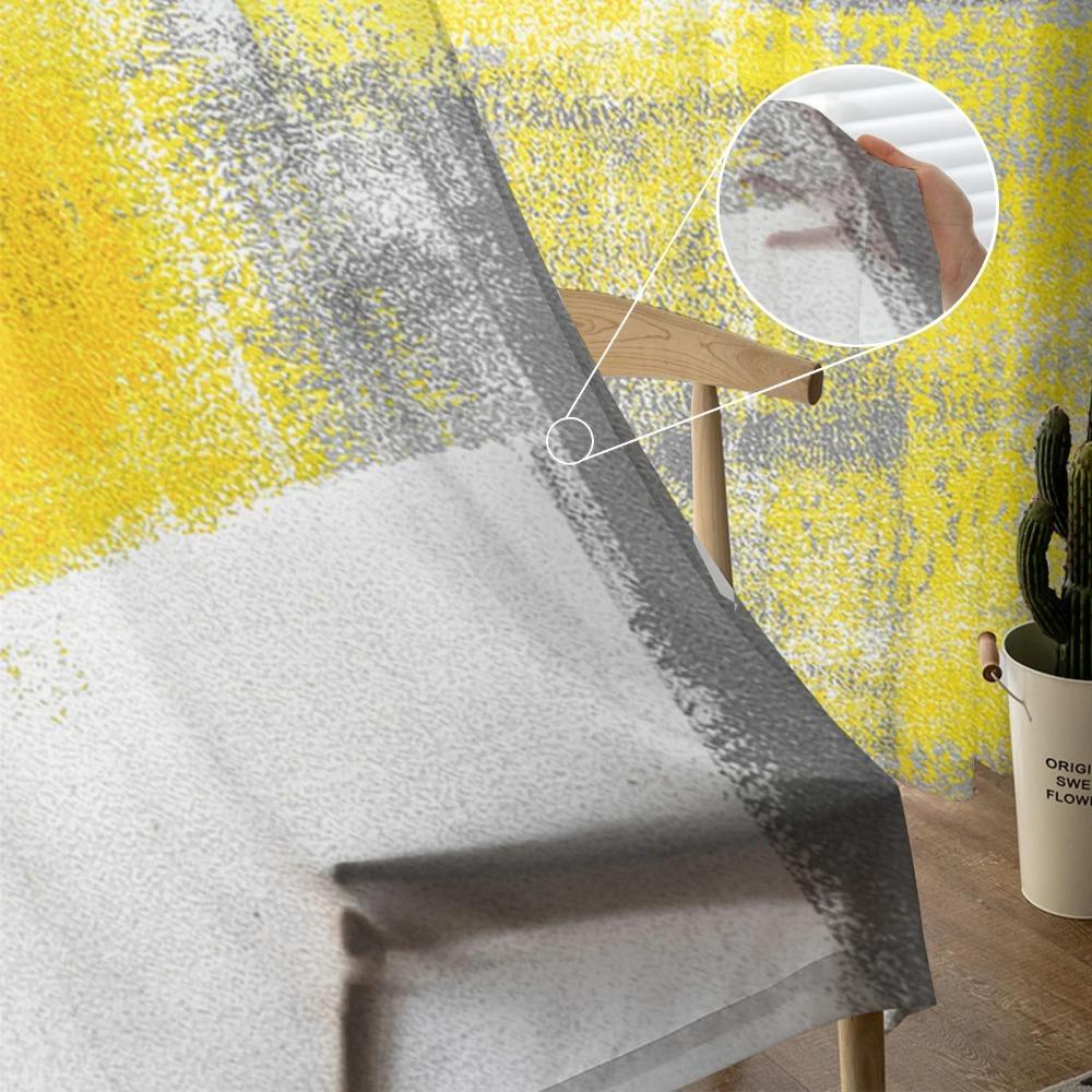 Oil Painting Abstract Geometric Yellow Gray Sheer Curtains for Living Room Decoration Window Curtain Kitchen Tulle Voile Drapes