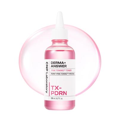 CNP Laboratory DermaAnswer Růžový tonizační toner 200 ml s PDRN pro rozjasnění Oficiální korejské složky, Niacinamid, Pleť, Exfoliační, Tonikum,