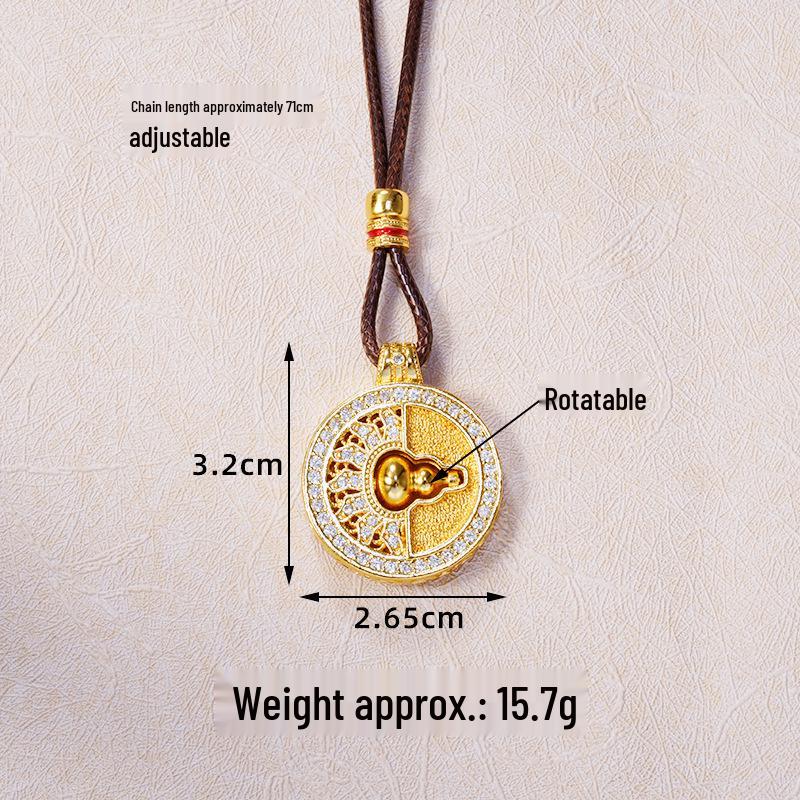 Ancient Gold Sand Eight-Treasure Compass Blessing Necklace - Chinese Retro Copper Alloy Jewelry