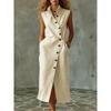 QICED Fashion Summer Spring Solid Color Print Sleeveless Casual Dresses