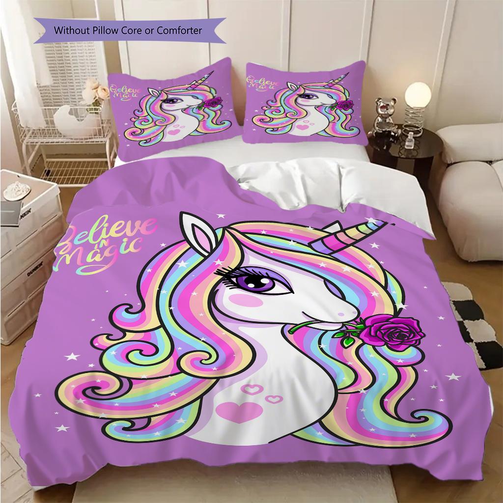 Unicorn Art Portrait Bedding, Duvet Cover, Pillowcase, Home Decoration, Birthday Gift (1 * Duvet Cover+2 * Pillowcase, Coreless)