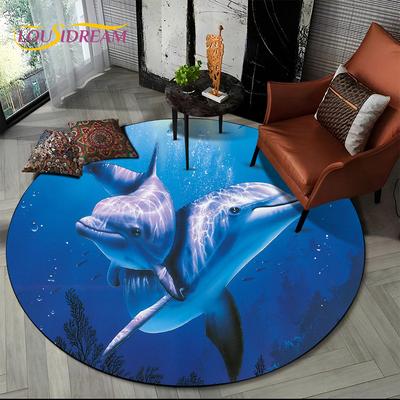 Tappeto rotondo 3D fondali marini mondo sottomarino delfino tartaruga, tappeto per soggiorno camera da letto divano arredamento sala giochi, tappetino antiscivolo