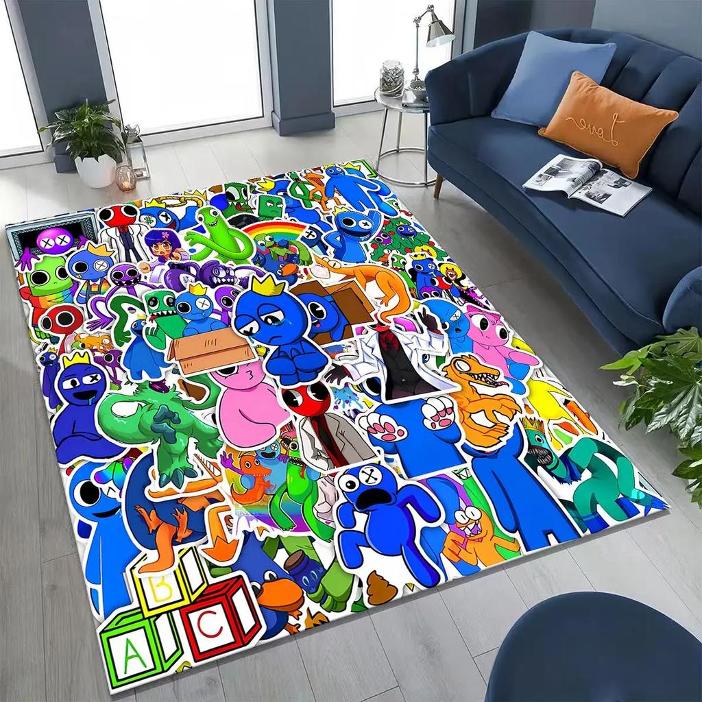 Spiel 3D R-Rainbow F-Friends Cartoon Kunst Teppich für Schlafzimmer Wohnzimmer Sofa Zuhause Fußmatte Dekor,Große rutschfeste Kinderspiel-Bodenmatte
