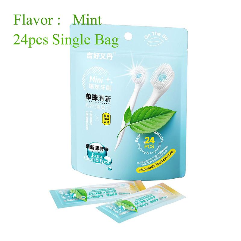 Mini Toothbrush With Mouth Freshener Beads&Toothpick&Tongue Scraper 4In1 Remove Bad Breath Portable Oral Care Tool 1/20/24Pcs