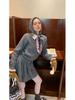European-American Autumn Retro French Hooded Cardigan & Half Skirt Set