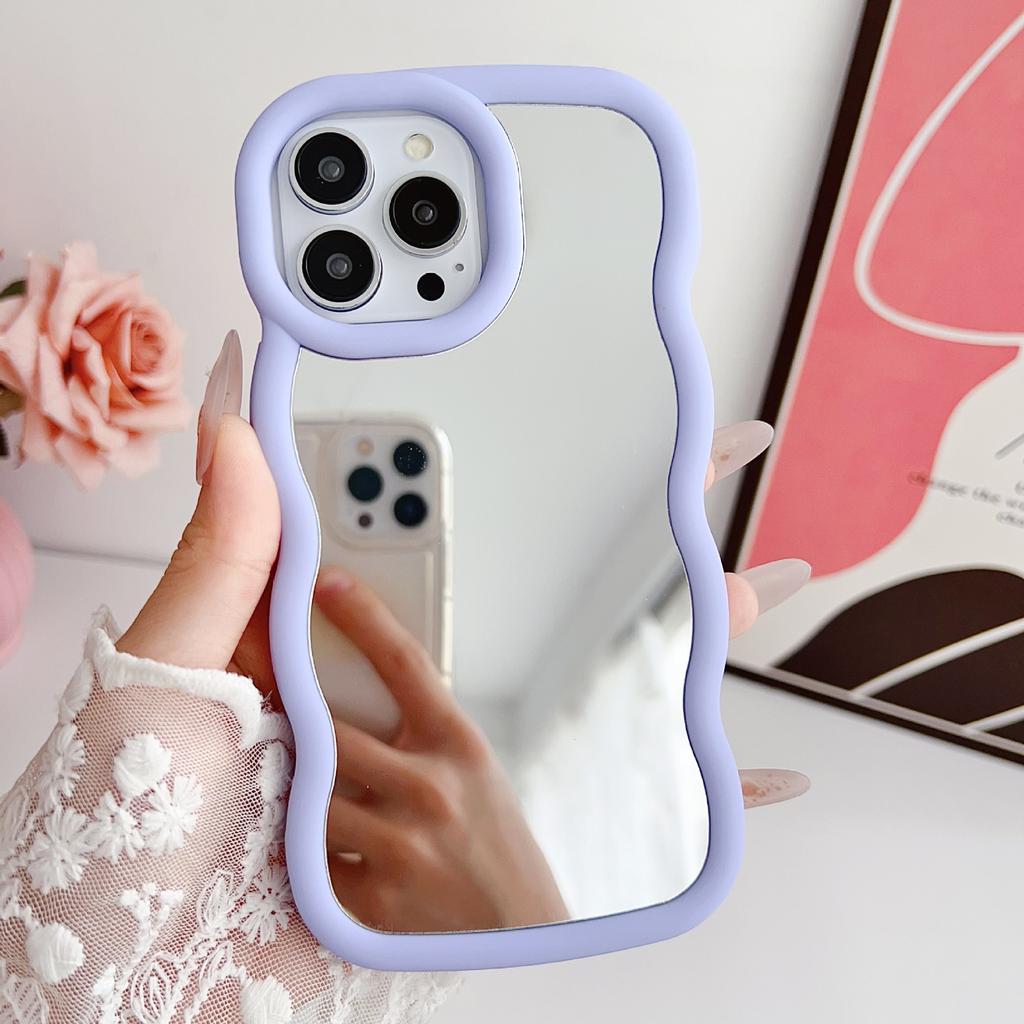 For iPhone 15 Pro Max Case with Mirror Wave Frame PC+TPU Phone Cover