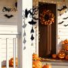 Festival Gift for Halloween Hanging Wall Decor, Matte Black Dead Branch Bat Silhouette Ornament Decor with Metal Bell, Easy Install Indoor Outdoor