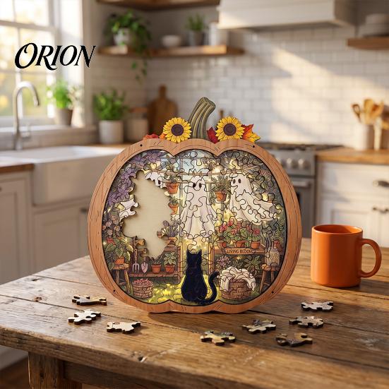 Collectible Wooden Puzzles Halloween Ghost Puzzle, Wood Pumpkin Shape & Garden Vintage Pattern Puzzle Puzzles, Decorative Table Centerpiece