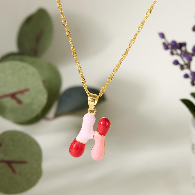 Colorful Bubble Initial Pendant Necklace - 26 Letter Clavicle Chain Jewelry