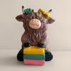 Highland Cow Figurine Reading Book Cattle Resin Statue Sculpture Home Office Decoration Ornament Book Lover Gifts