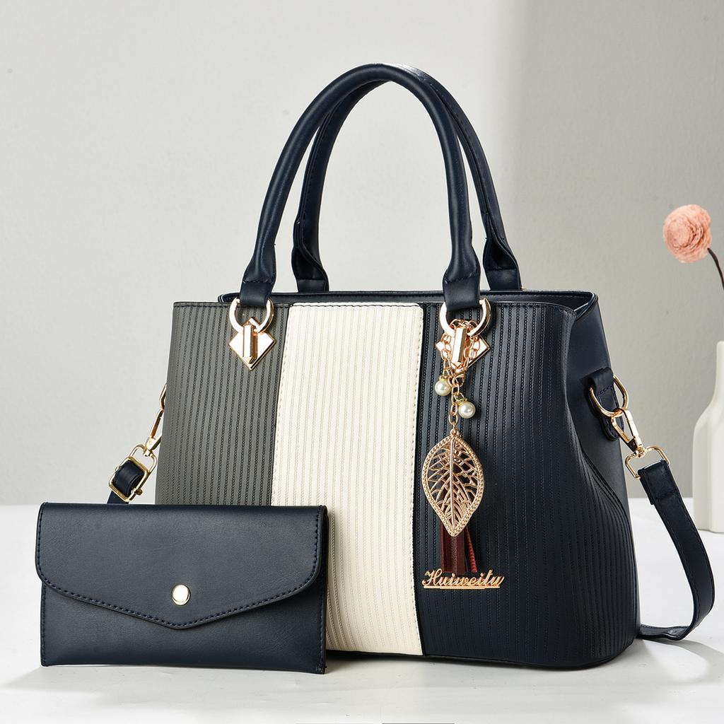 Practical Patchwork Handbag Combo With Mini Pouch, Multi-purpose Top Handle Shoulder Crossbody Matching Bag For Ladies