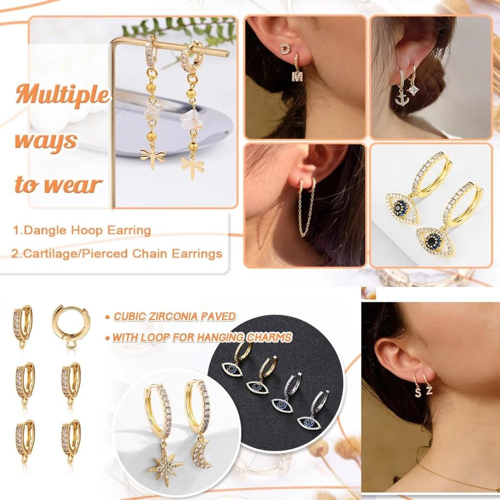 Pandahall 10pcs Real Gold Plated Cubic Zirconia Hoop Earrings Round Lever Back Earring Components Findings for Women Gifts Jewelry Making DIY Crafts