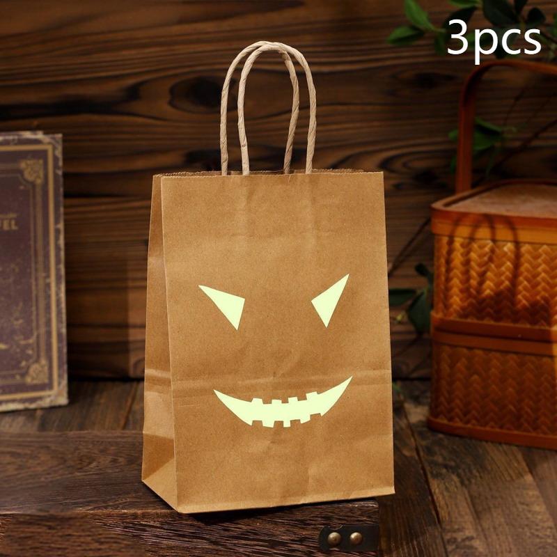 Halloween Kraftpapier Tasche Fluoreszierende Teufel Geist Tragetasche Geisterfest Party Geschenkverpackungstasche Frohen Halloween Tag Süßigkeiten Tasche