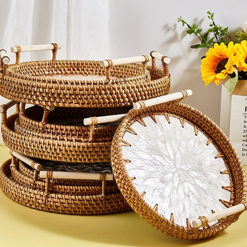 Natural Materials Handwoven Tray User Friendly Retro Design for Kitchens Storage Snacks Basket and Home Decors Durable