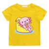 Cute Pink Axolotl Children's T-shirt Cartoon Print 100 %Cotton Tees Round Neck Boys Girls Short Sleeve Casual Kids Top Summer