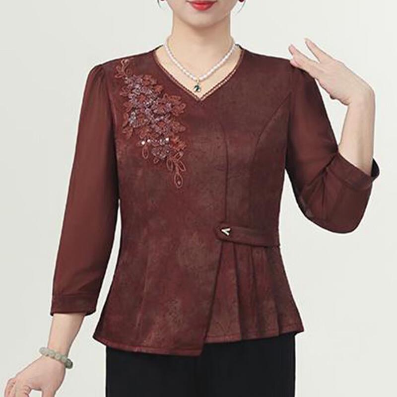 Hodo 2026 Spring Chinese Style Elegant Embroidered Top for Middle-Aged Women