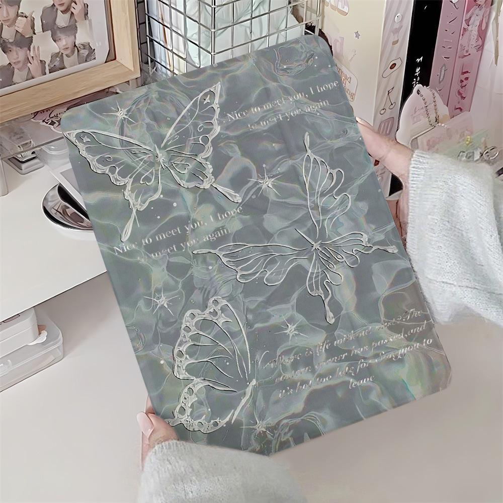 Silver butterfly is suitable for iPad Pro11 inch Y folding edge sticker, tablet protective case with pen slot, anti-drop soft case ins wind