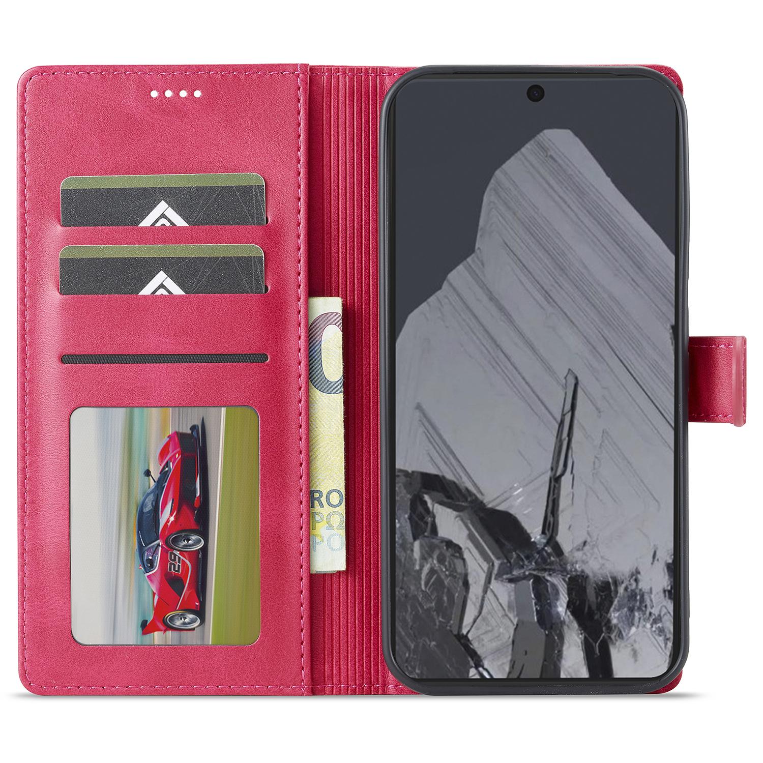 

LC.IMEEKE For Google Pixel 9 Pro/Pixel 9 Case Shockproof Wallet PU Leather Phone Cover Calf Texture Rose