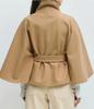 Women's European & American Autumn/Winter Solid Cloak Trench Coat with Stand-up Collar and Waist Belt