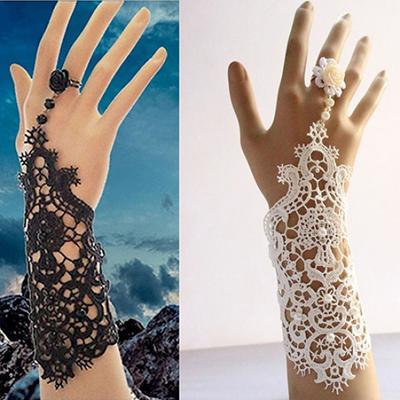 Wedding Bride Vintage Exquisite Faux Pearl Lace Bracelet with Ring Jewelry