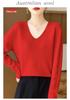 Women's V-Neck Thickened Wool Knit Sweater – 100% Pure Loose Fit