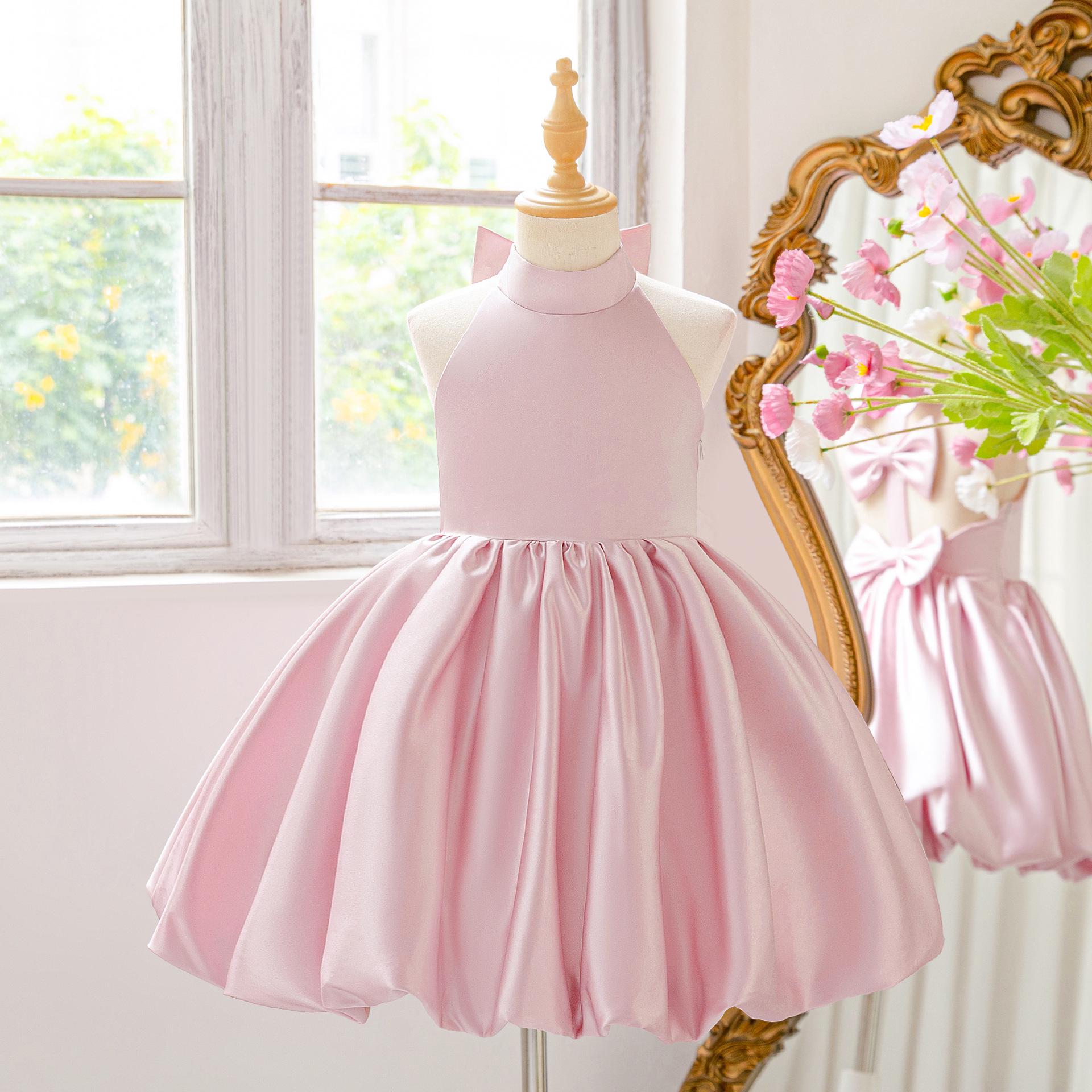 

New Children s Formal Dress: Halter Puffy Skirt with Bow, Backless Princess Design for Festivals & Performances 150cm/8 Years мальвовий/рожевий