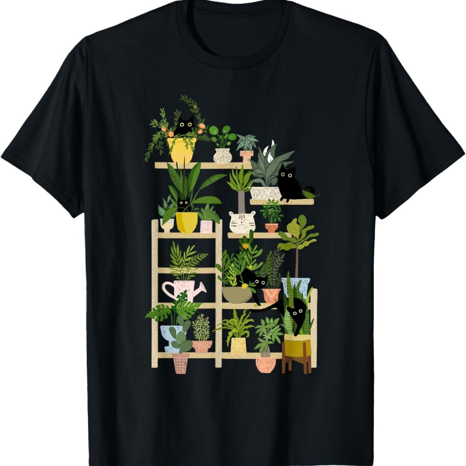 Cat Plant Garden, Crazy Cat And Plant Lady, Gardener Plants T-Shirt, Small, Black S