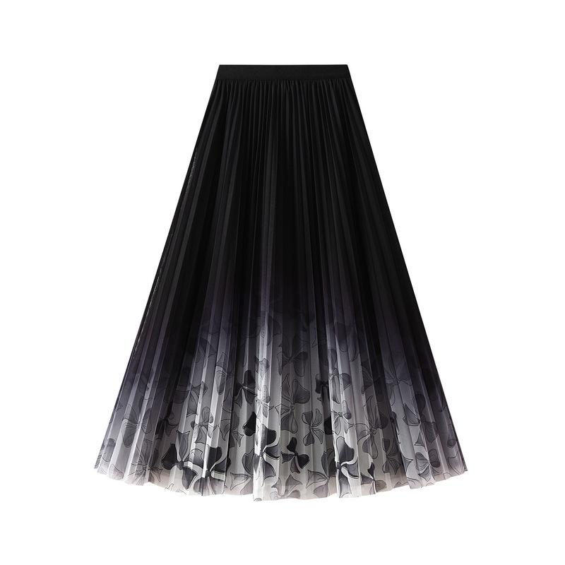A-Line Tulle Midi Skirts for Women Fairy Elastic Waist Ruffle Layered Maxi Skirts Women s Casual Floral Print Flowy High Waist Mesh Long Skirt One size чёрный