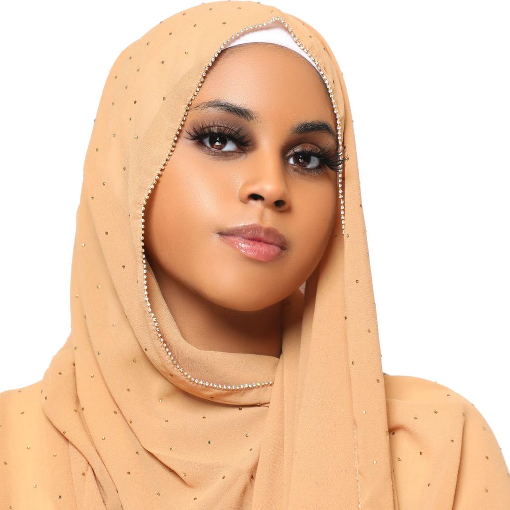 Diamond Chiffon Hijabs Scarves Women Muslim Shawls Rhinestone Headscarf Wraps Turban Islamic Clothing Solid Bandana Bufandas