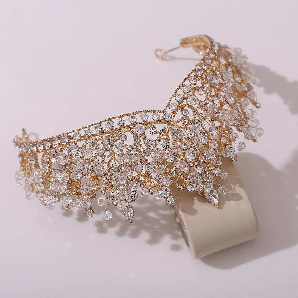 New Style Hand-set Rhinestone Bridal Crown Alloy Multi-color Beaded Princess Wedding Jewelry